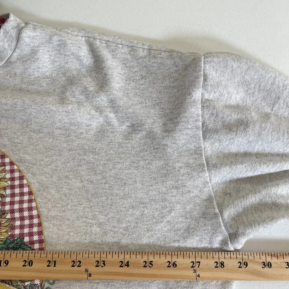 Vintage Basic Editions Cat Graphic Sweatshirt Womens 1X Grey Mock Neck Fall 90s - Picture 7 of 8